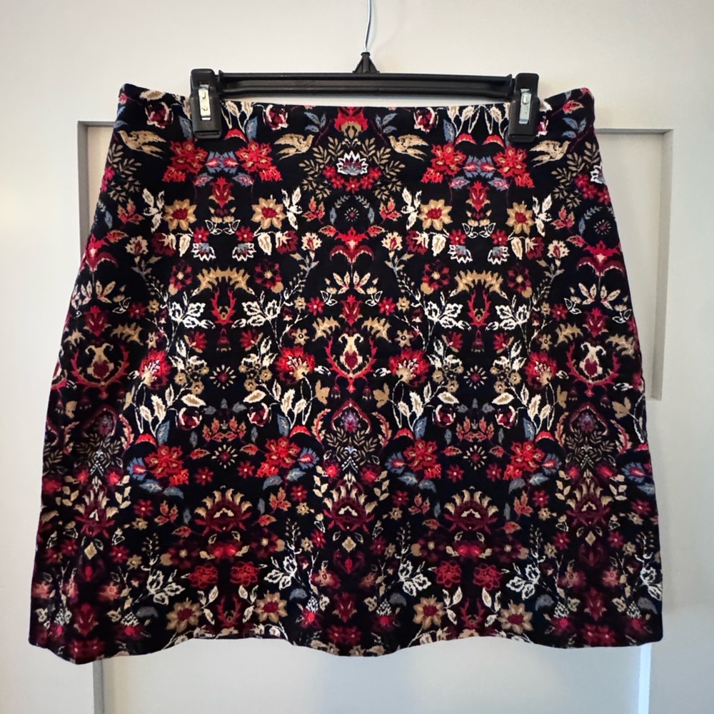 LOFT Multicolor Floral A-Line Corduroy Skirt